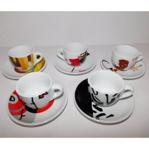 Set 5 Toscana Espresso abstract Art Artistic Cup and Saucers